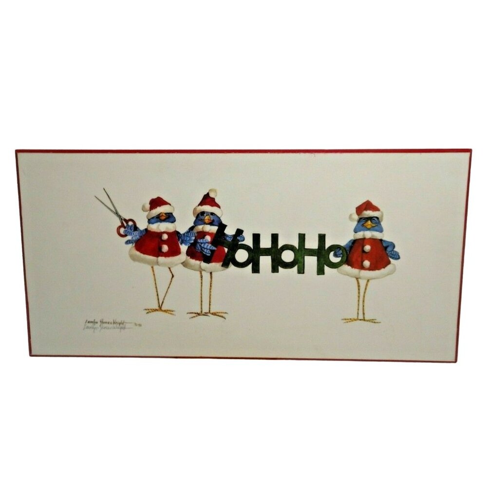HO HO HO Santa Bluebirds Sign Colorplak Carolyn Shores Wright Christmas Signed